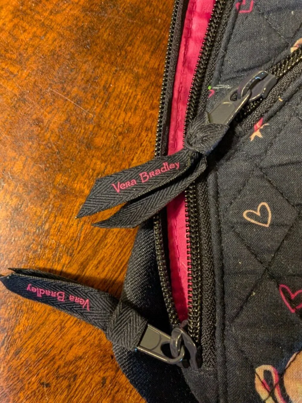 Vera Bradley Flamingo Quilted Sling Bag Navy Pink Crossbody with Zipper Charm - Picture 4 of 8